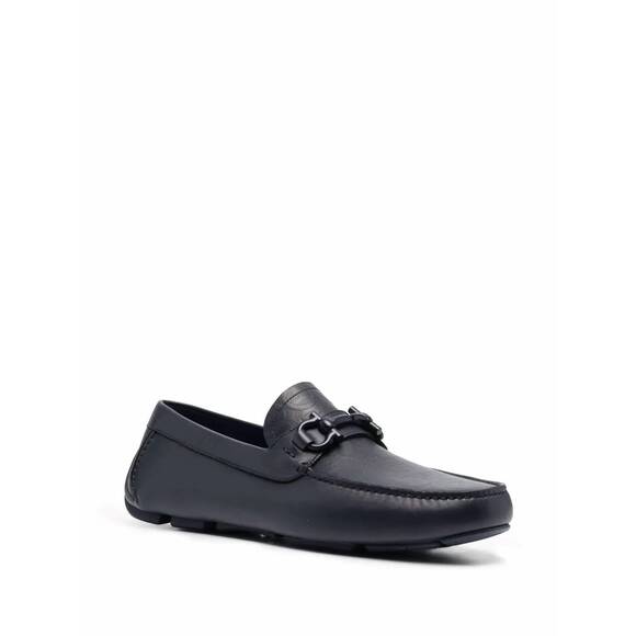 NEW SALVATORE FERRAGAMO men's embossed-logo leather loafers in black